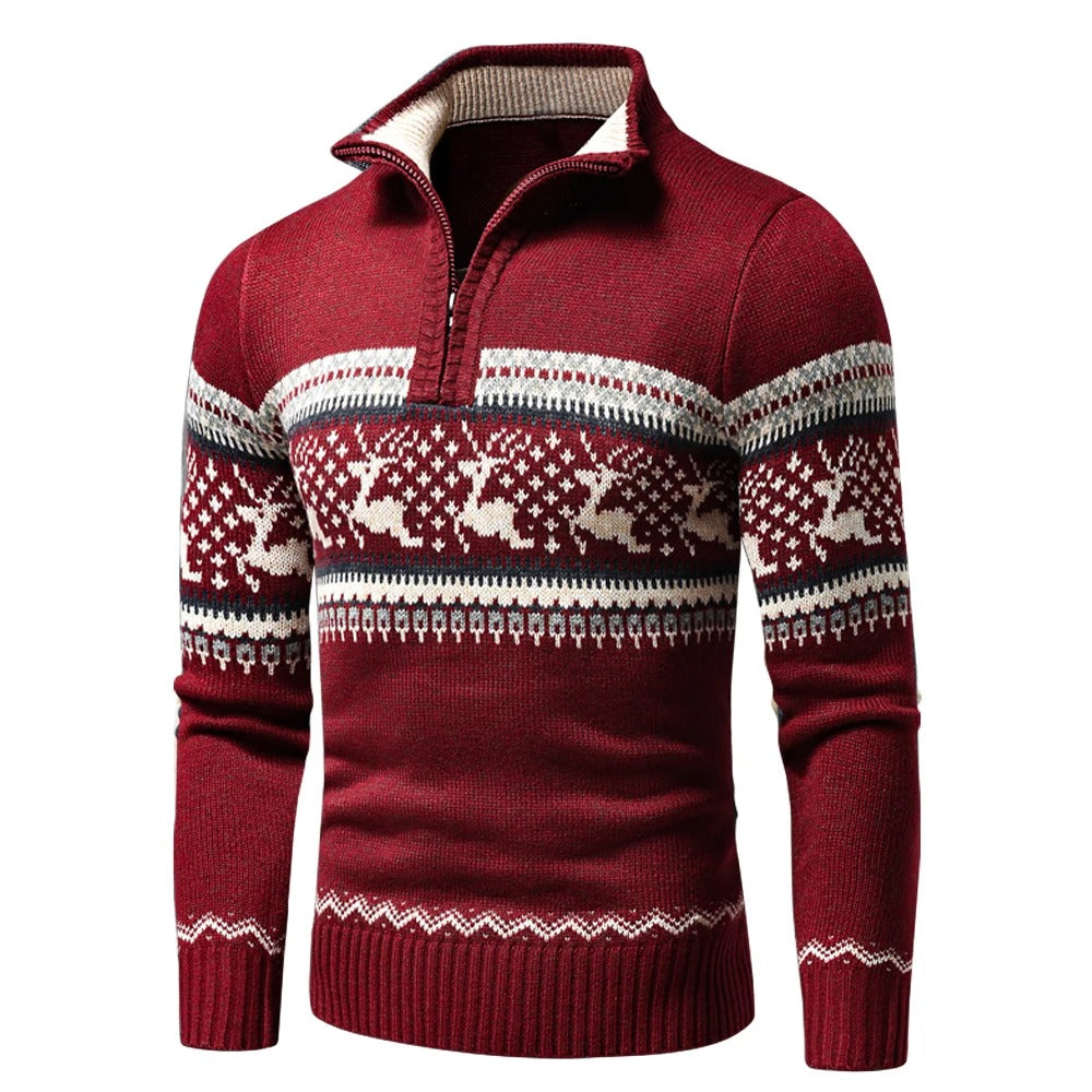 Pull homme col zippé en maille coton chaud pour l'hiver
