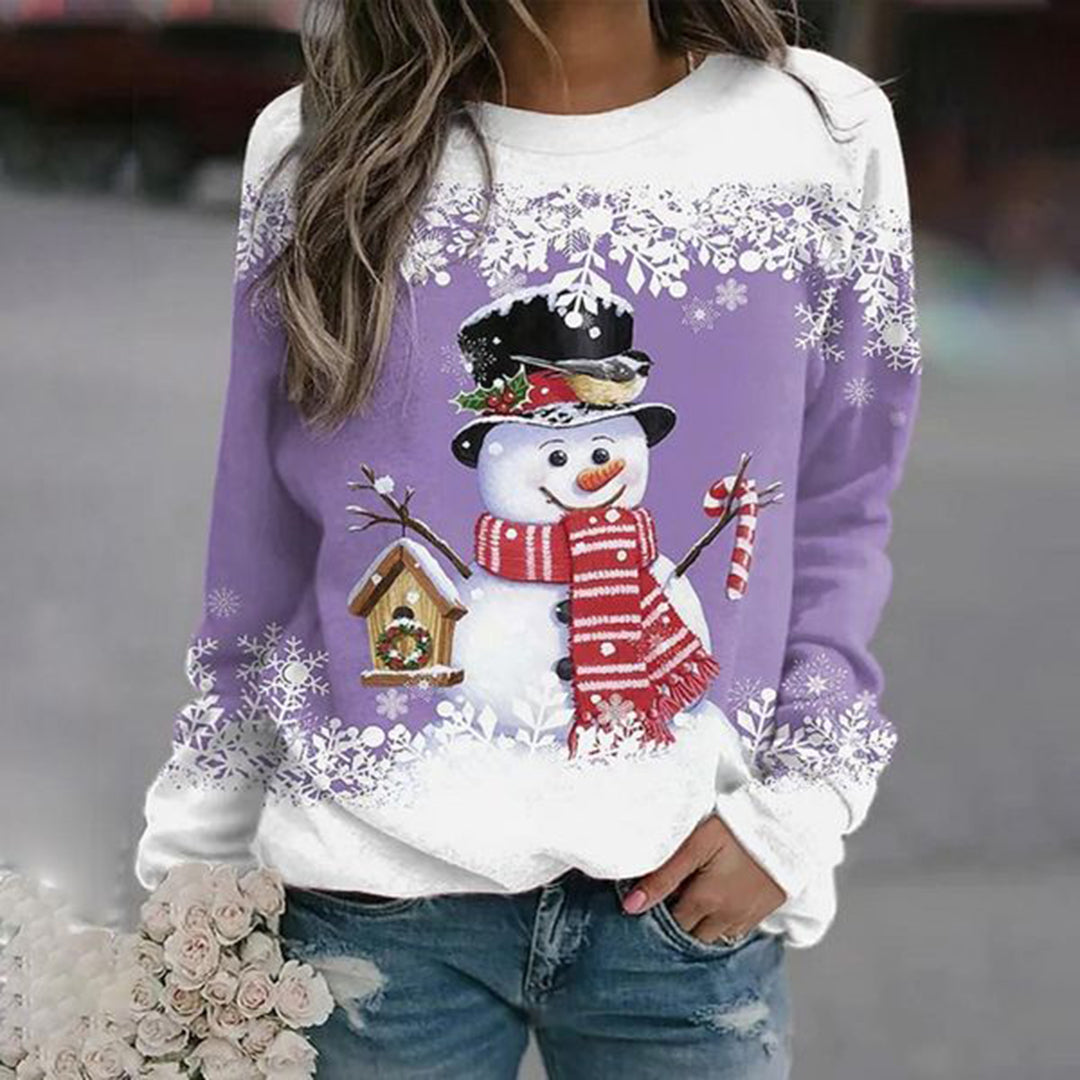 Pull de Noël femme motif bonhomme de neige festif, tissu extensible et respirant