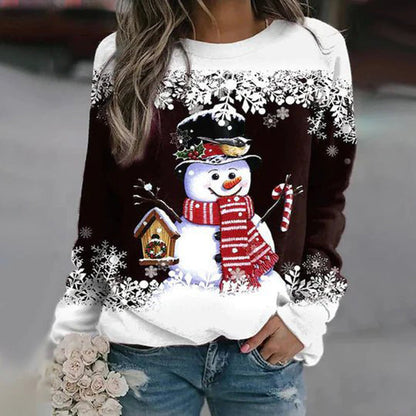 Pull de Noël femme motif bonhomme de neige festif, tissu extensible et respirant