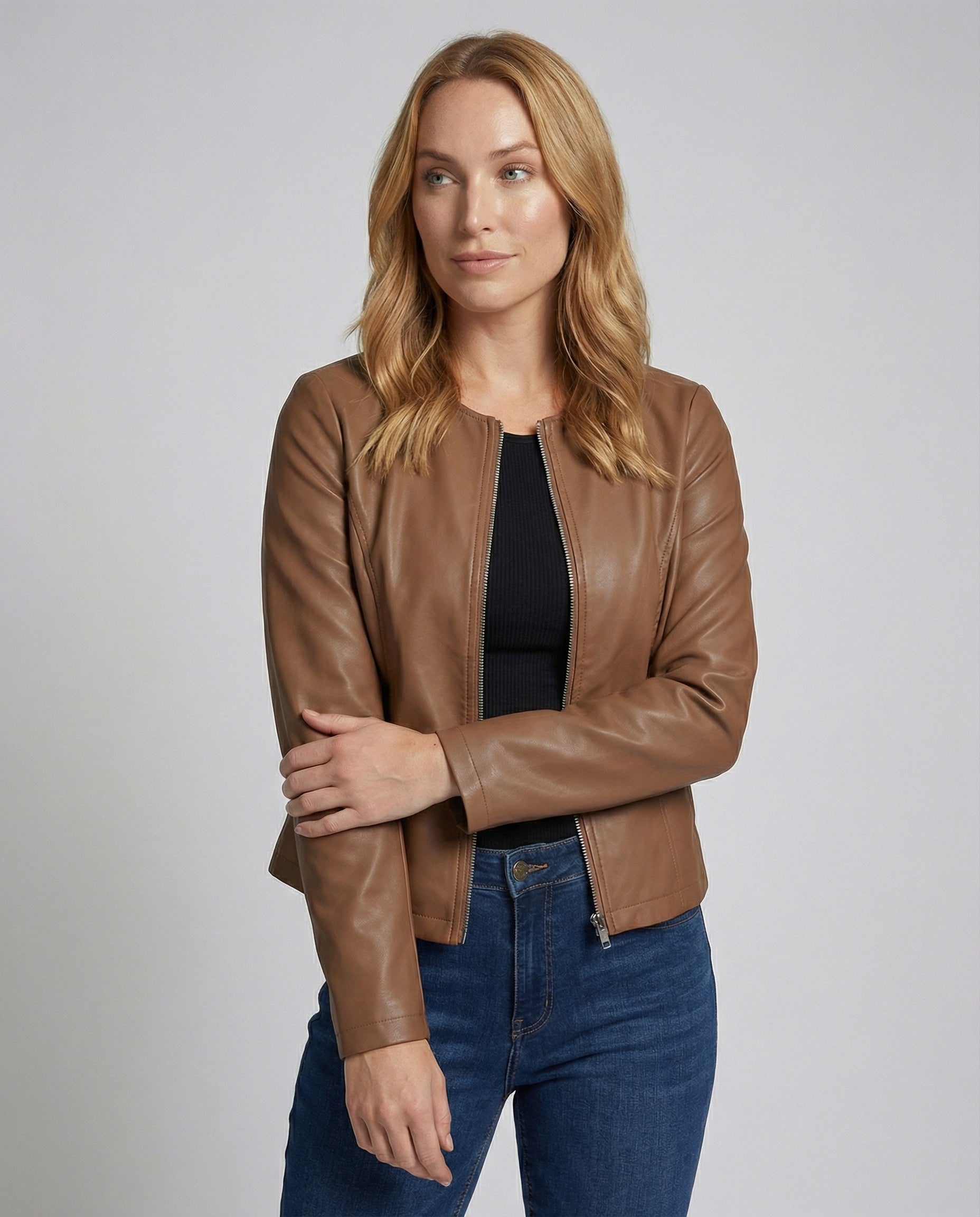 Veste Motard Femme | Cuir Vintage, Manches Longues | Noir