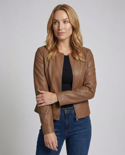 Veste Motard Femme | Cuir Vintage, Manches Longues | Noir