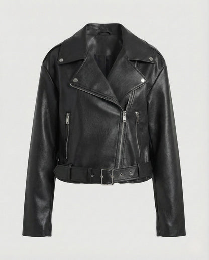 Veste Motard Femme | Cuir Végan Cintré, Manches Oversize