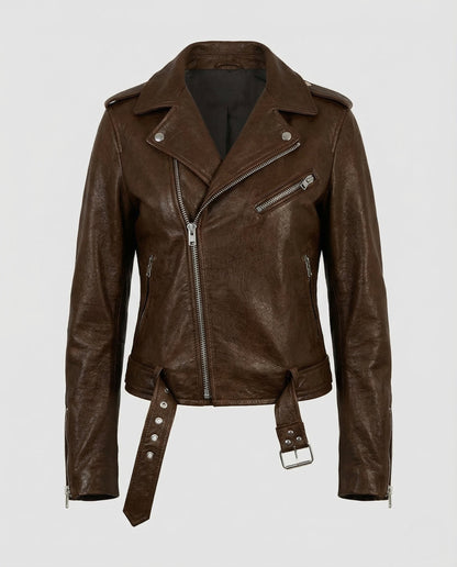Veste motard femme cuir | Taillée, cuir véritable | Noir, marron