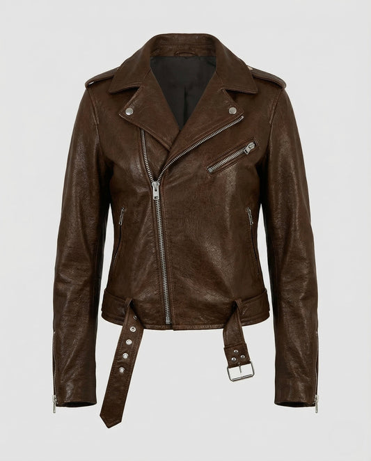 Veste motard femme cuir | Taillée, cuir véritable | Noir, marron