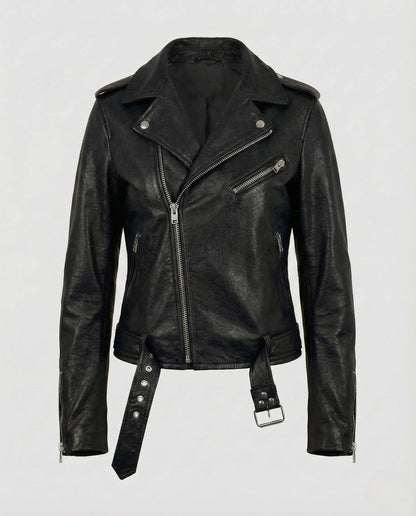 Veste motard femme cuir | Taillée, cuir véritable | Noir, marron