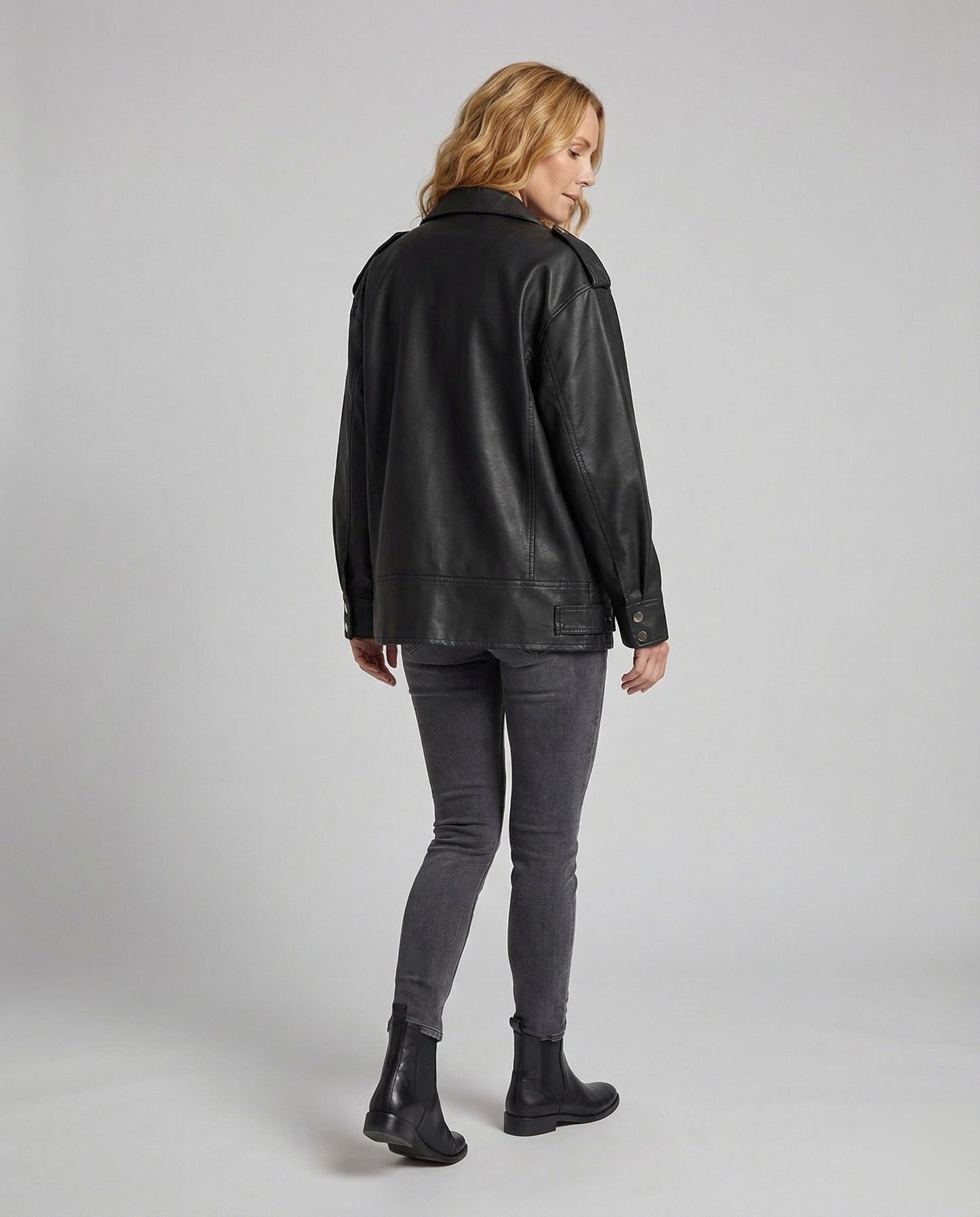 Veste motard femme cuir végétal | Oversize, fermeture asymétrique