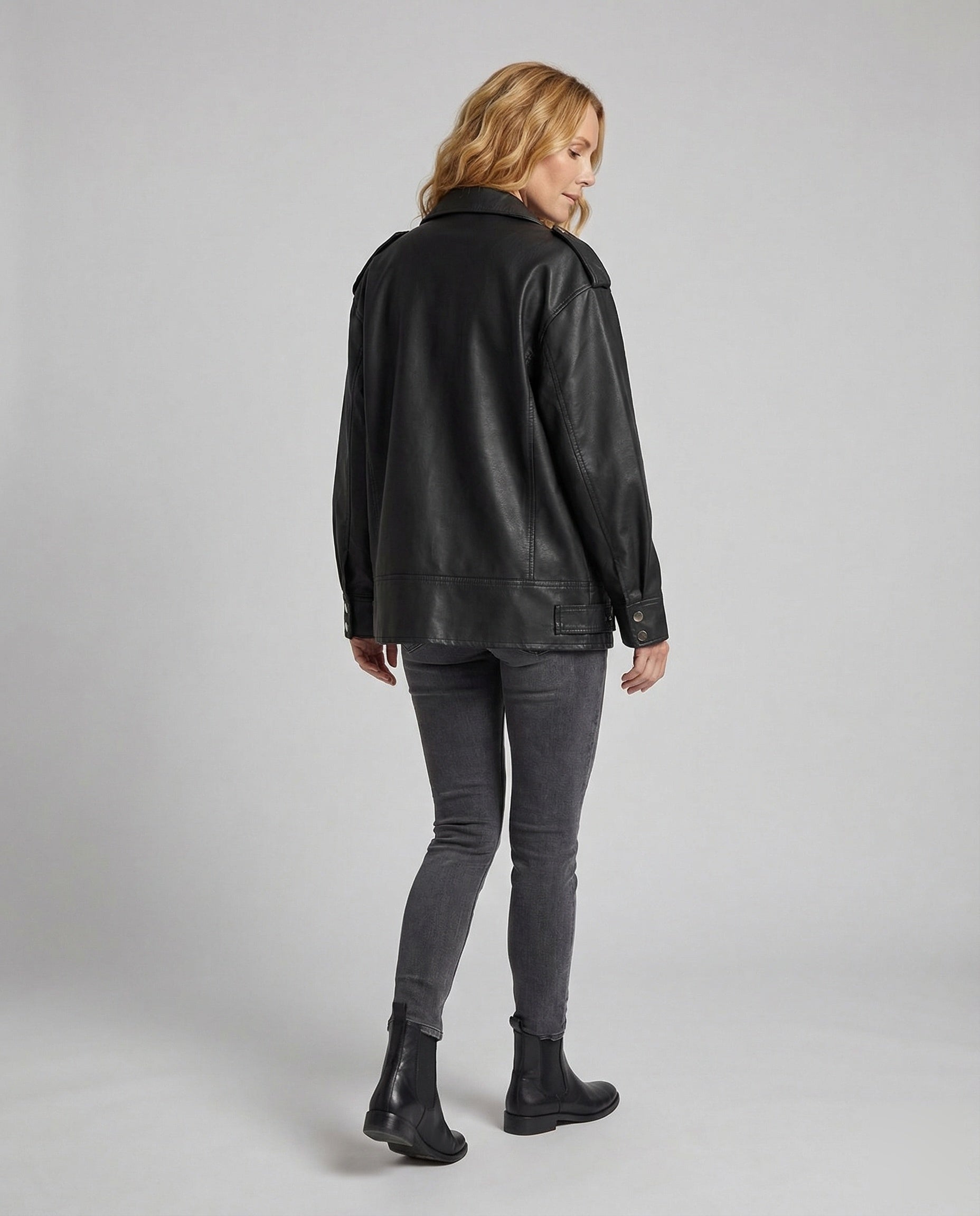 Veste motard femme cuir végétal | Oversize, fermeture asymétrique