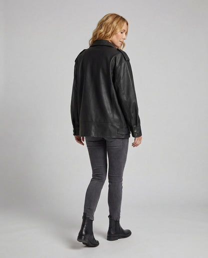 Veste motard femme cuir végétal | Oversize, fermeture asymétrique