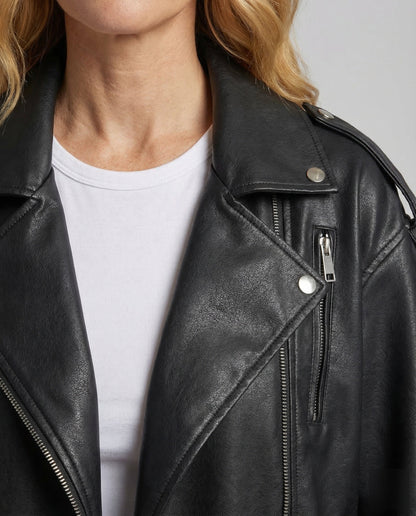 Veste motard femme cuir végétal | Oversize, fermeture asymétrique