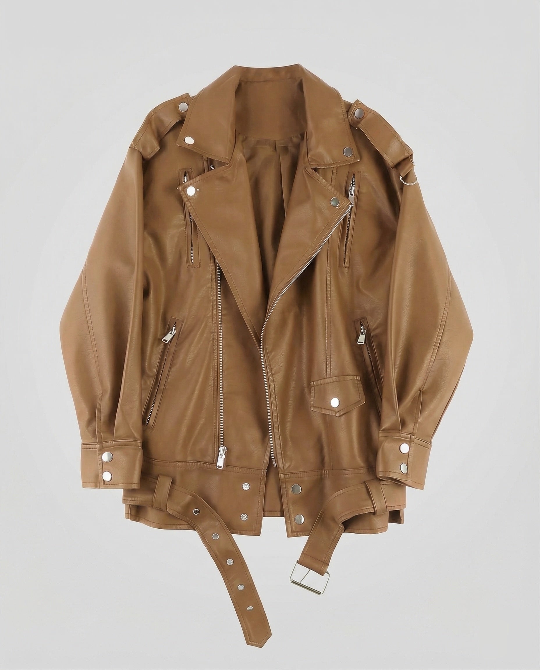 Veste motard femme cuir végétal | Oversize, fermeture asymétrique