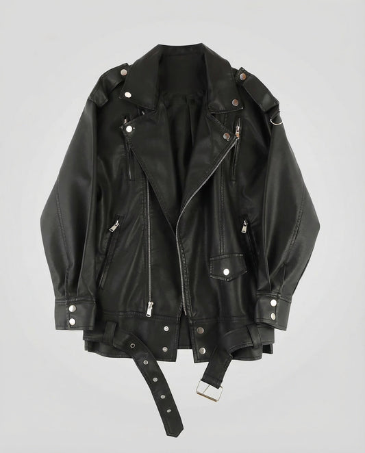 Veste motard femme cuir végétal | Oversize, fermeture asymétrique