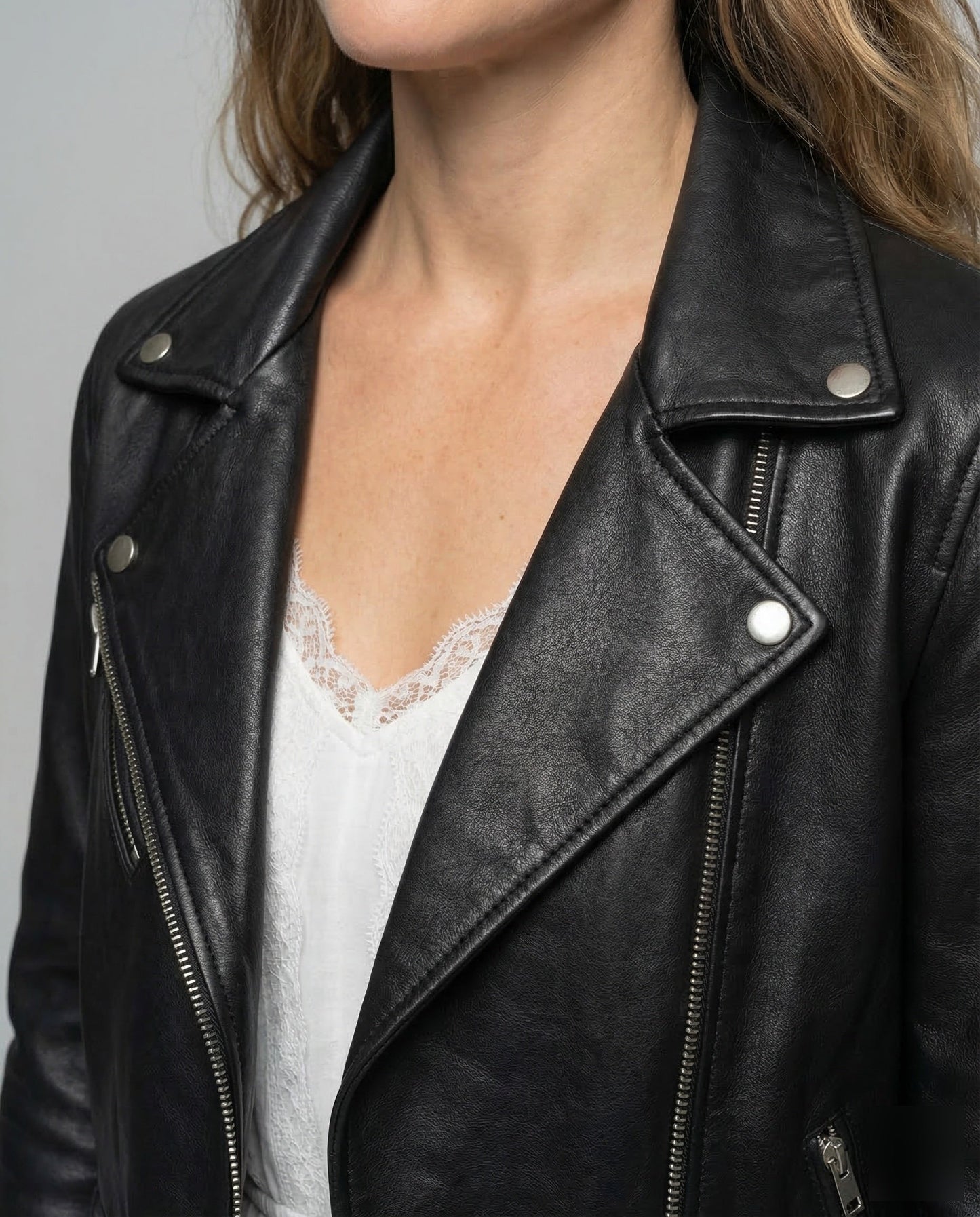 Veste Motard Femme | Cuir Végétal, Coupe Ample | Marron