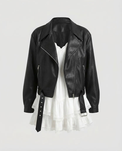 Veste Motard Femme | Cuir Végétal, Coupe Ample | Marron