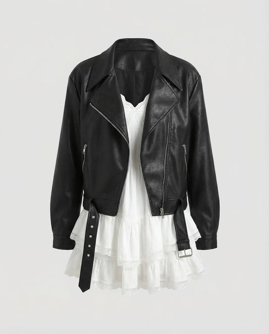 Veste Motard Femme | Cuir Végétal, Coupe Ample | Marron