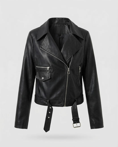 Veste motarde femme cuir végétal | Courte cintrée