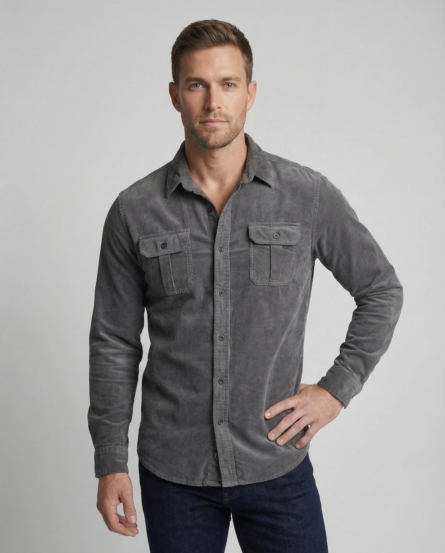 Chemise Homme Vintage | Velours Côtelé, Poches Poitrine | Style Casual