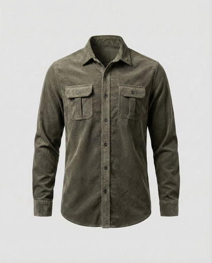 Chemise Homme Vintage | Velours Côtelé, Poches Poitrine | Style Casual