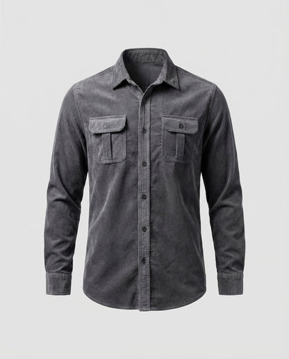 Chemise Homme Vintage | Velours Côtelé, Poches Poitrine | Style Casual