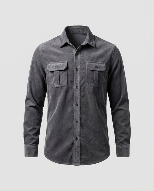 Chemise Homme Vintage | Velours Côtelé, Poches Poitrine | Style Casual