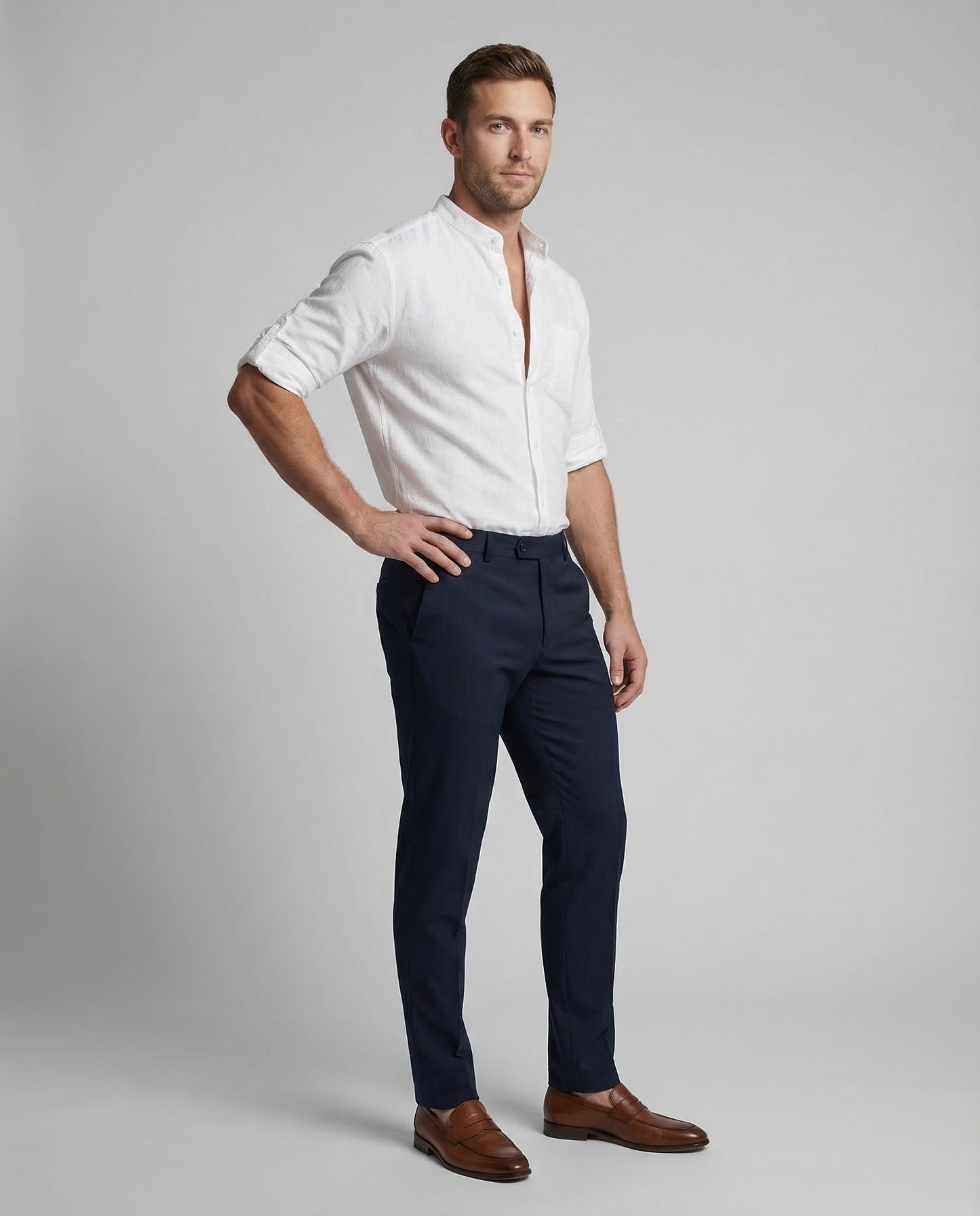Chemise Homme en Lin | Col Mao, Manches Longues | Légère Respirante