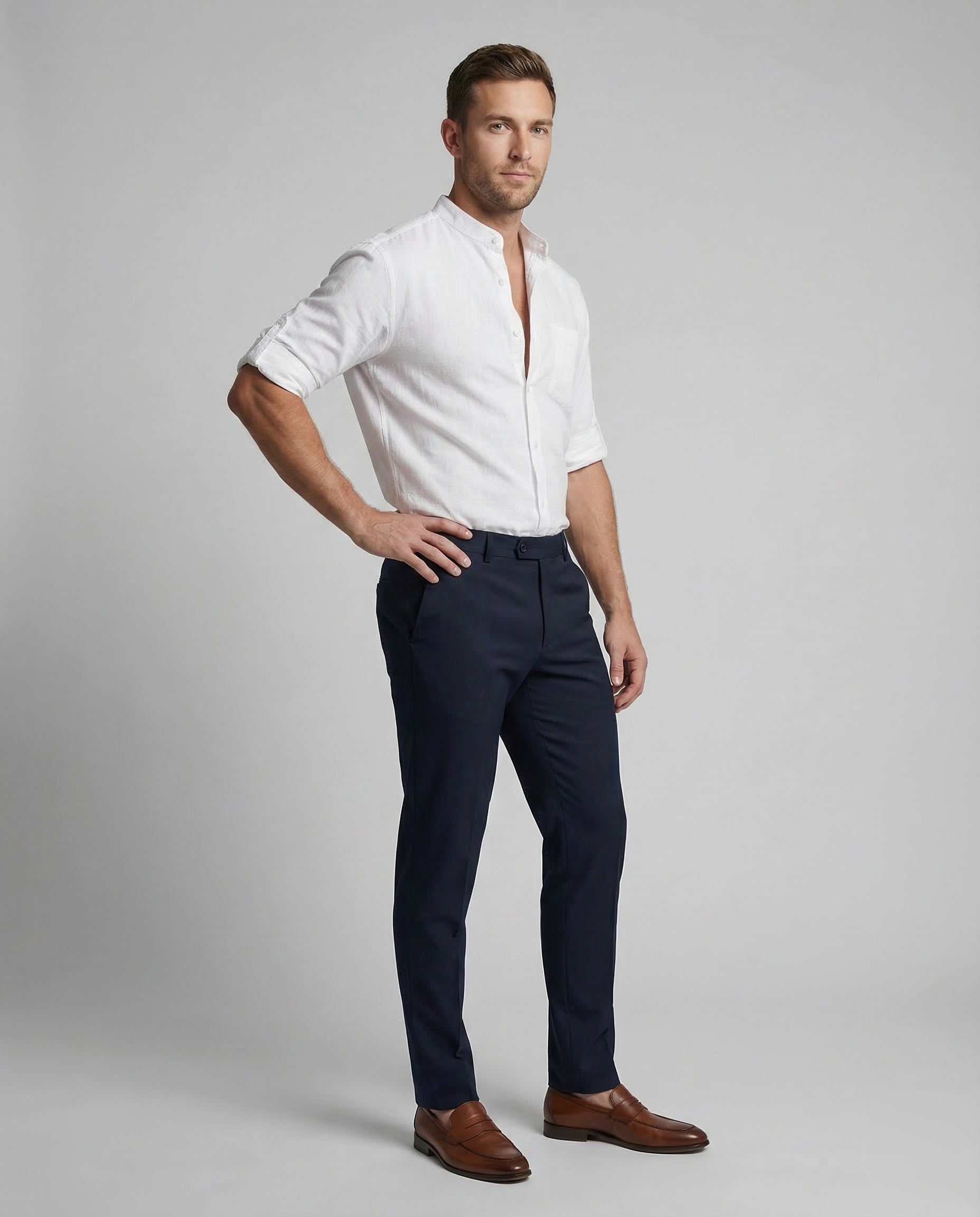 Chemise Homme en Lin | Col Mao, Manches Longues | Légère Respirante