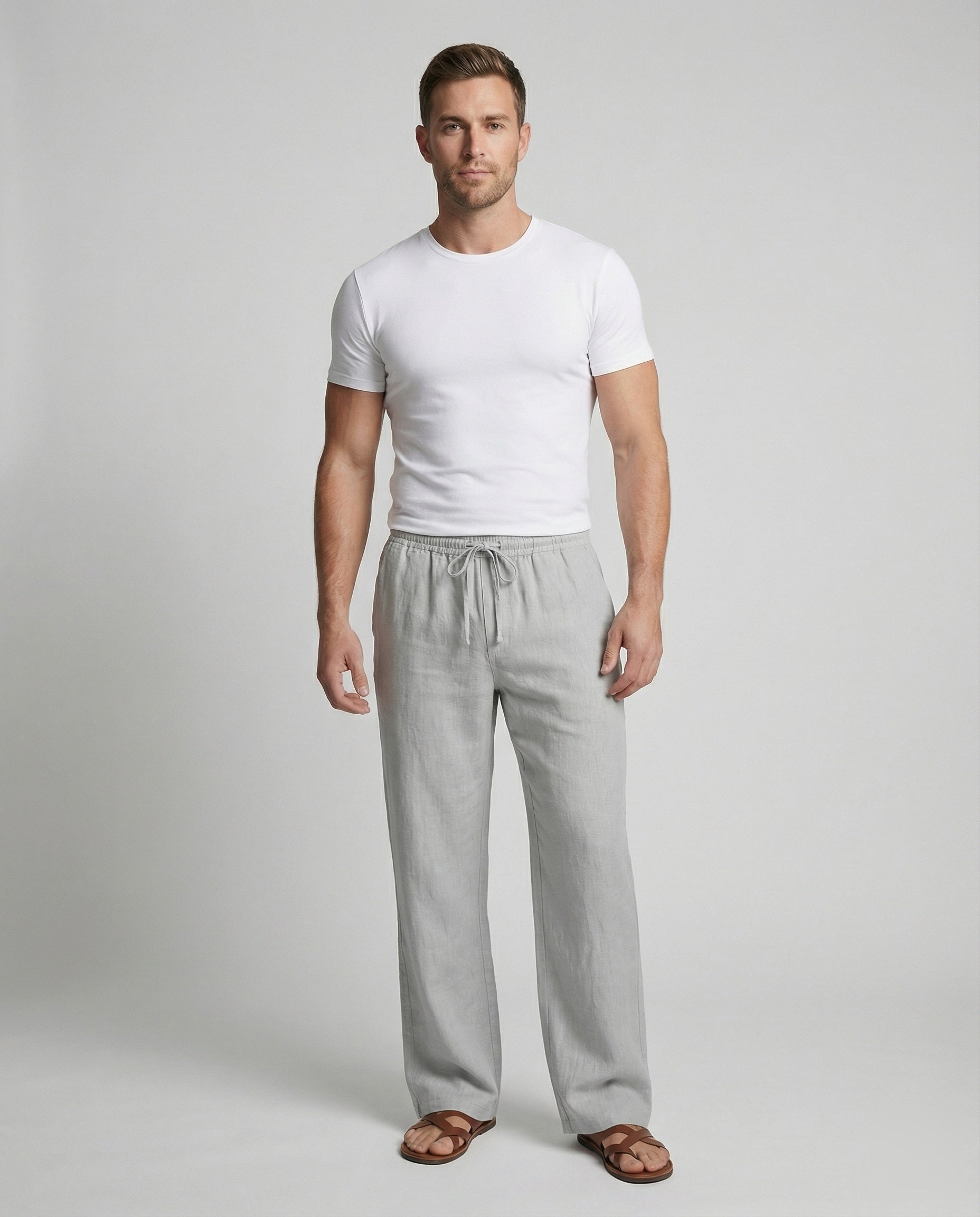 Pantalon en lin pour homme | Coupe décontractée, taille élastiquée | Style zen