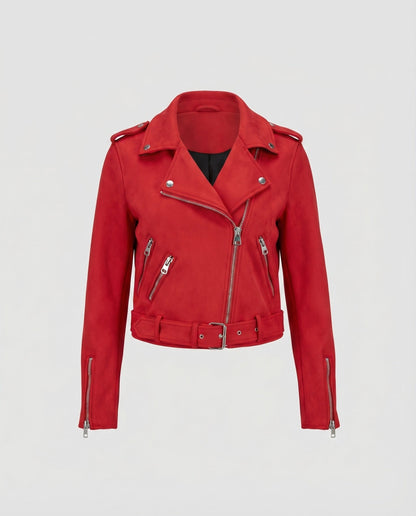 Veste Motard Femme | Cuir Végétal, Asymétrique, Ceinture Taille