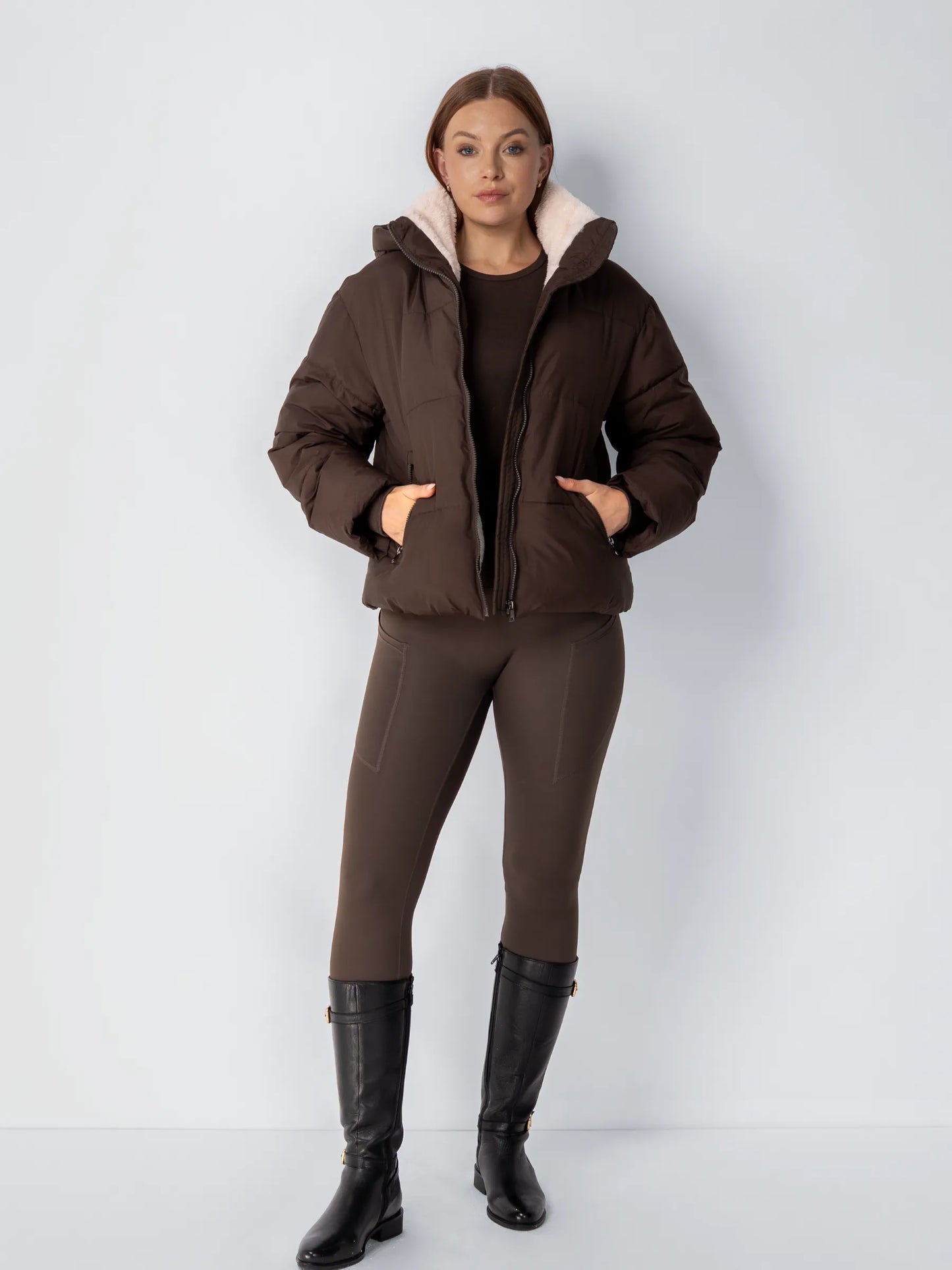 Veste Puffer Courte | Doublure Fourrure Synthétique, Capuche Amovible