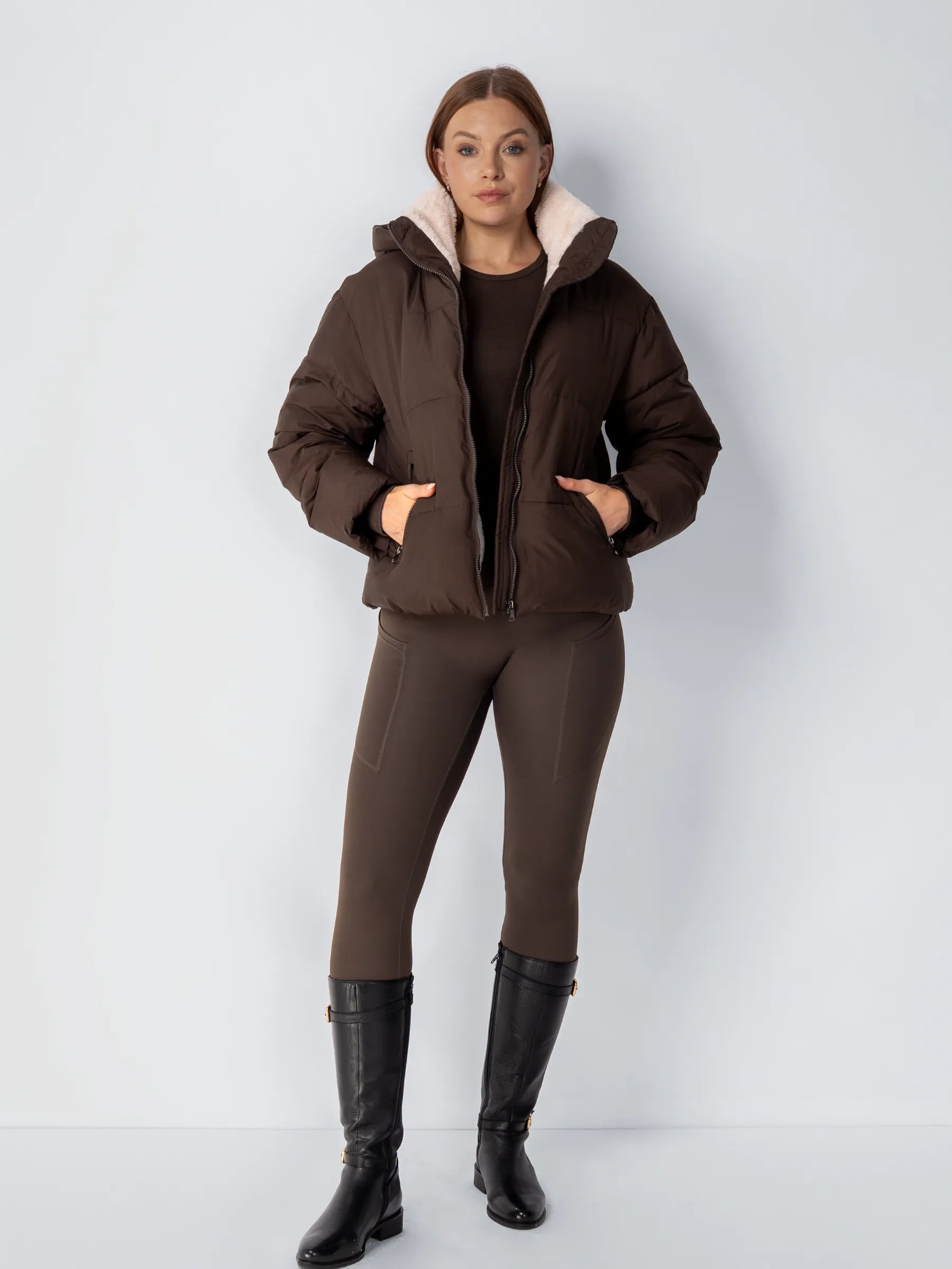 Veste Puffer Courte | Doublure Fourrure Synthétique, Capuche Amovible