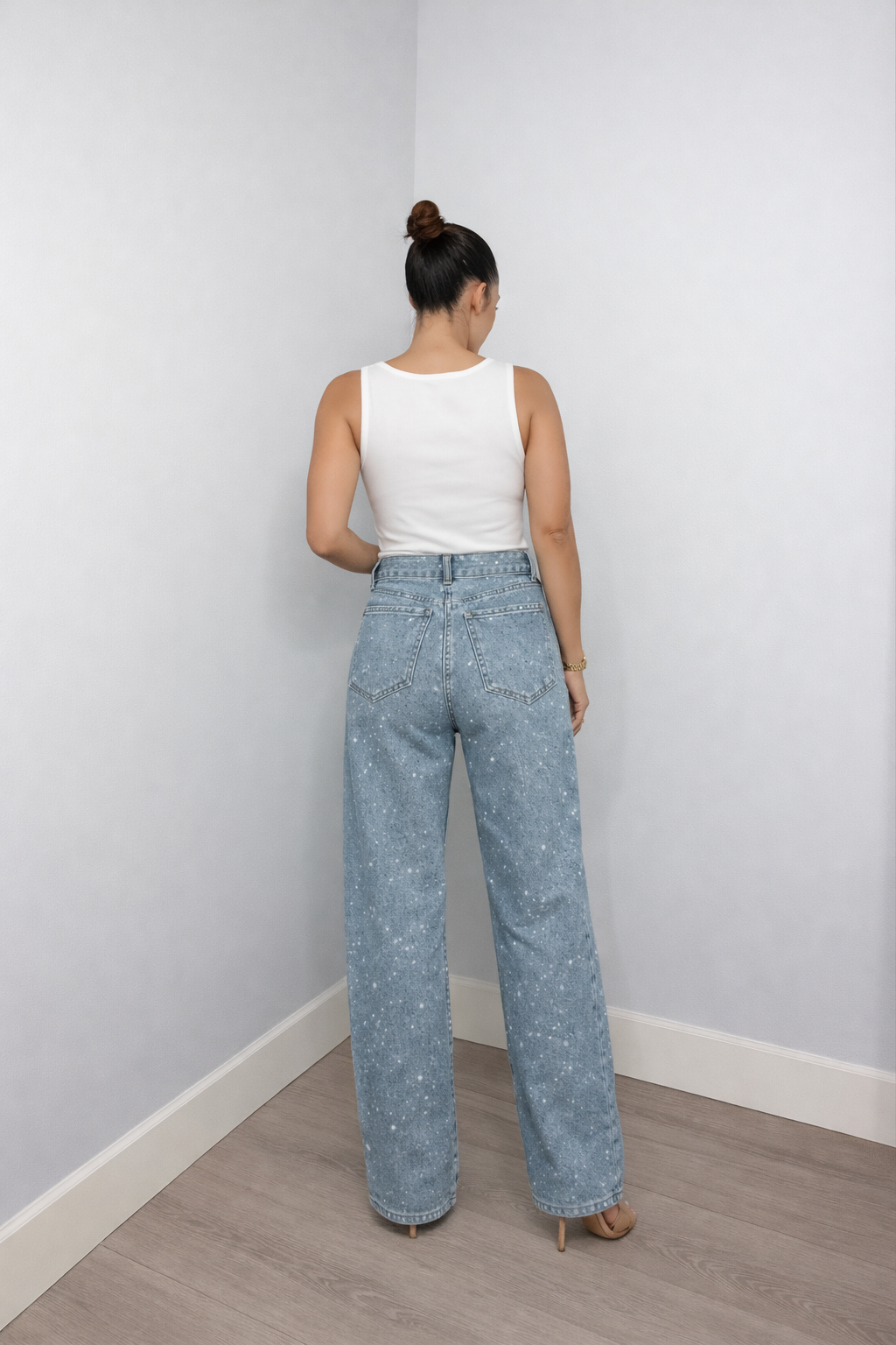 Jeans Femme Taille Haute | Coupe Droite, Détails Paillettes