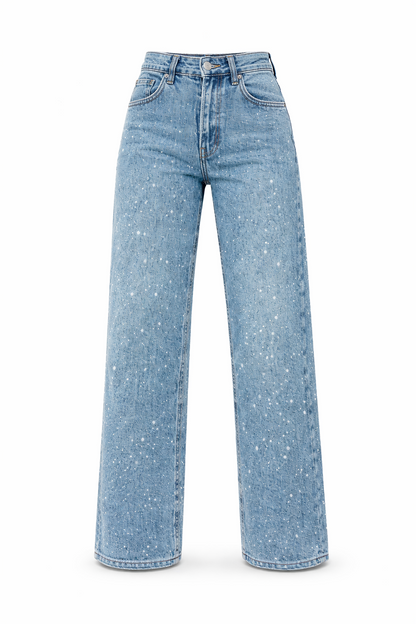 Jeans Femme Taille Haute | Coupe Droite, Détails Paillettes