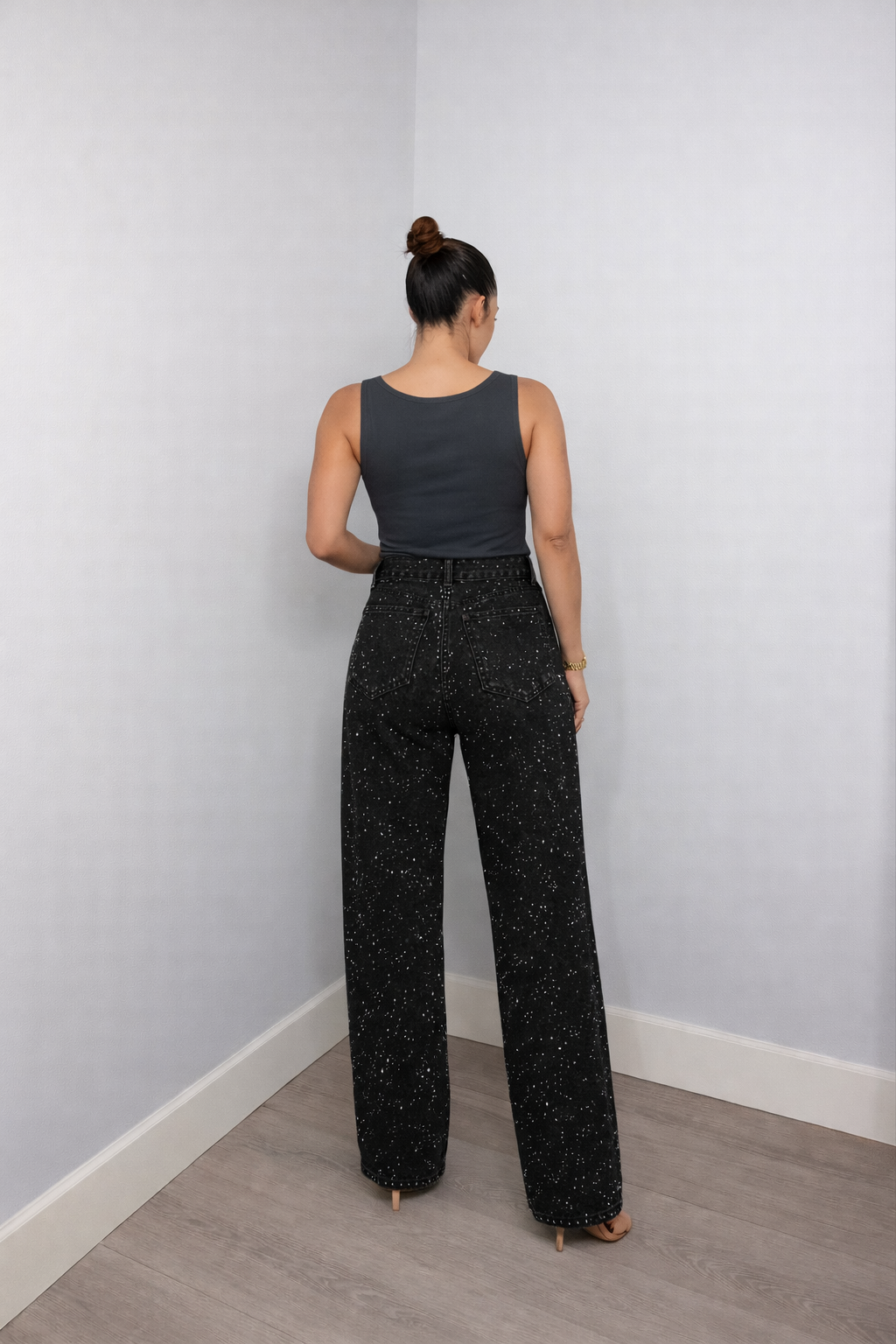 Jeans Femme Taille Haute | Coupe Droite, Détails Paillettes