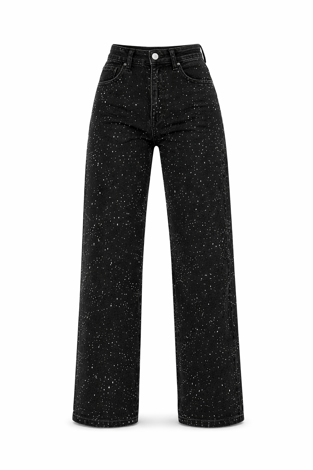 Jeans Femme Taille Haute | Coupe Droite, Détails Paillettes