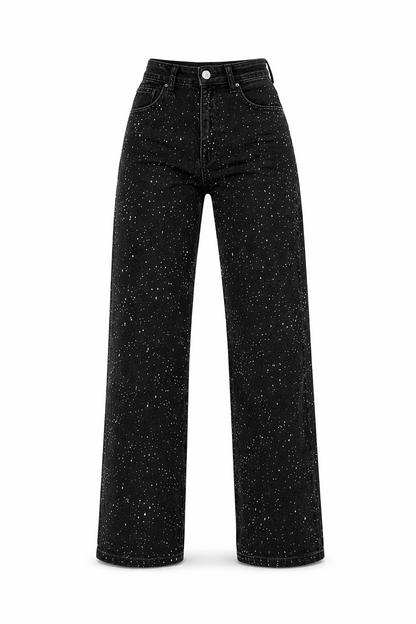 Jeans Femme Taille Haute | Coupe Droite, Détails Paillettes