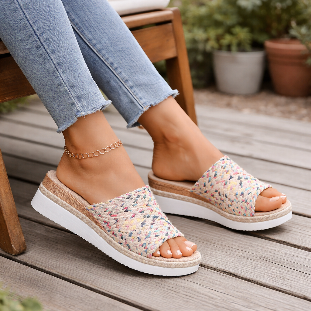 Sandales pour femmes | Semelle compensée, tissée, bout ouvert