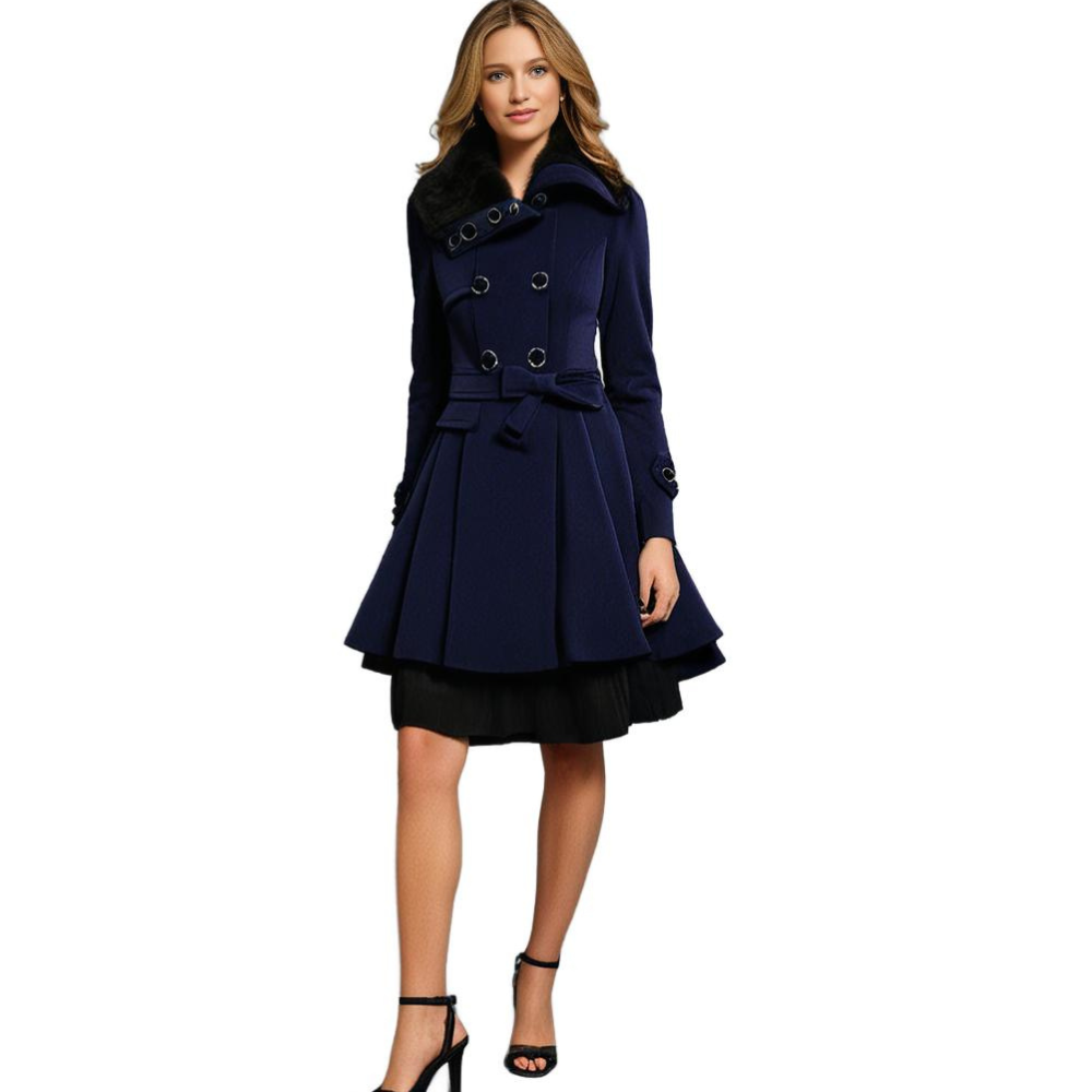 Manteau long femme hiver capuche et col fausse fourrure