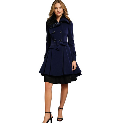 Manteau long femme hiver capuche et col fausse fourrure