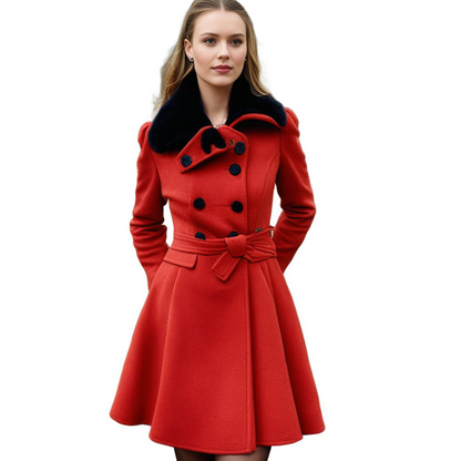 Manteau long femme hiver capuche et col fausse fourrure
