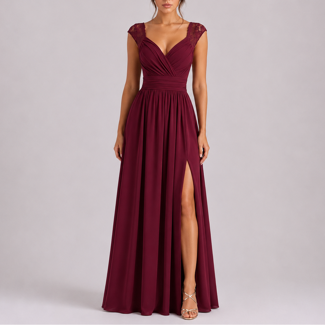 Robe maxi femme dentelle épaules formelle longue avec fente latérale