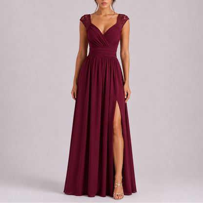 Robe maxi femme dentelle épaules formelle longue avec fente latérale