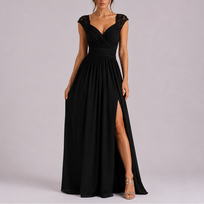 Robe maxi femme dentelle épaules formelle longue avec fente latérale
