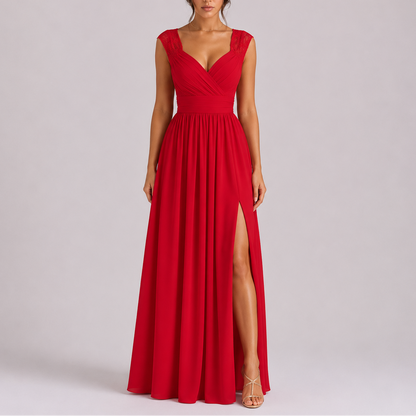 Robe maxi femme dentelle épaules formelle longue avec fente latérale