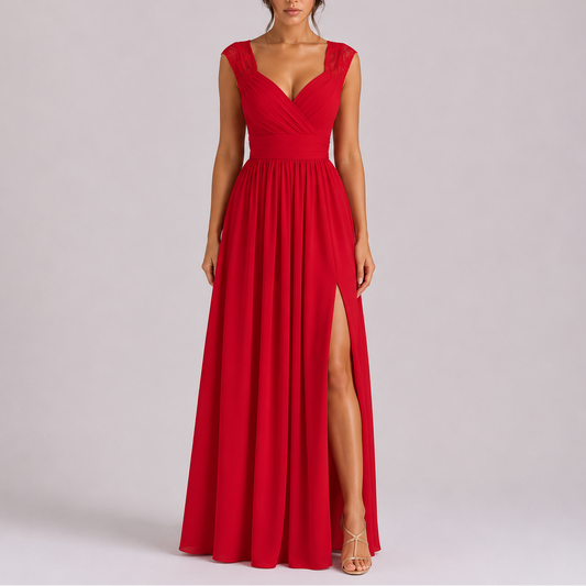 Robe maxi femme dentelle épaules formelle longue avec fente latérale