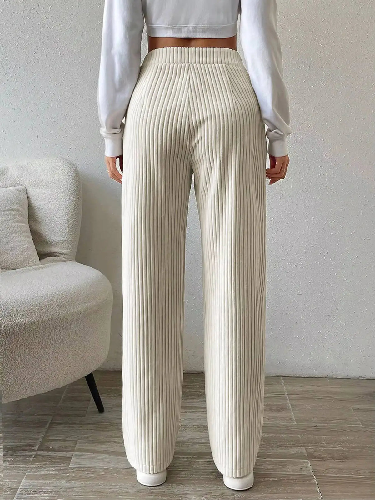 Pantalon velours femme jambe large taille haute chaud hiver couleur unie