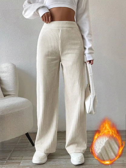 Pantalon velours femme jambe large taille haute chaud hiver couleur unie