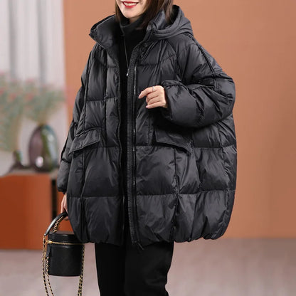 Doudoune femme à capuche duvet blanc coupe ample