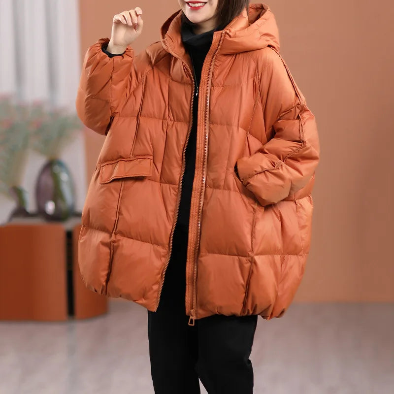 Doudoune femme à capuche duvet blanc coupe ample