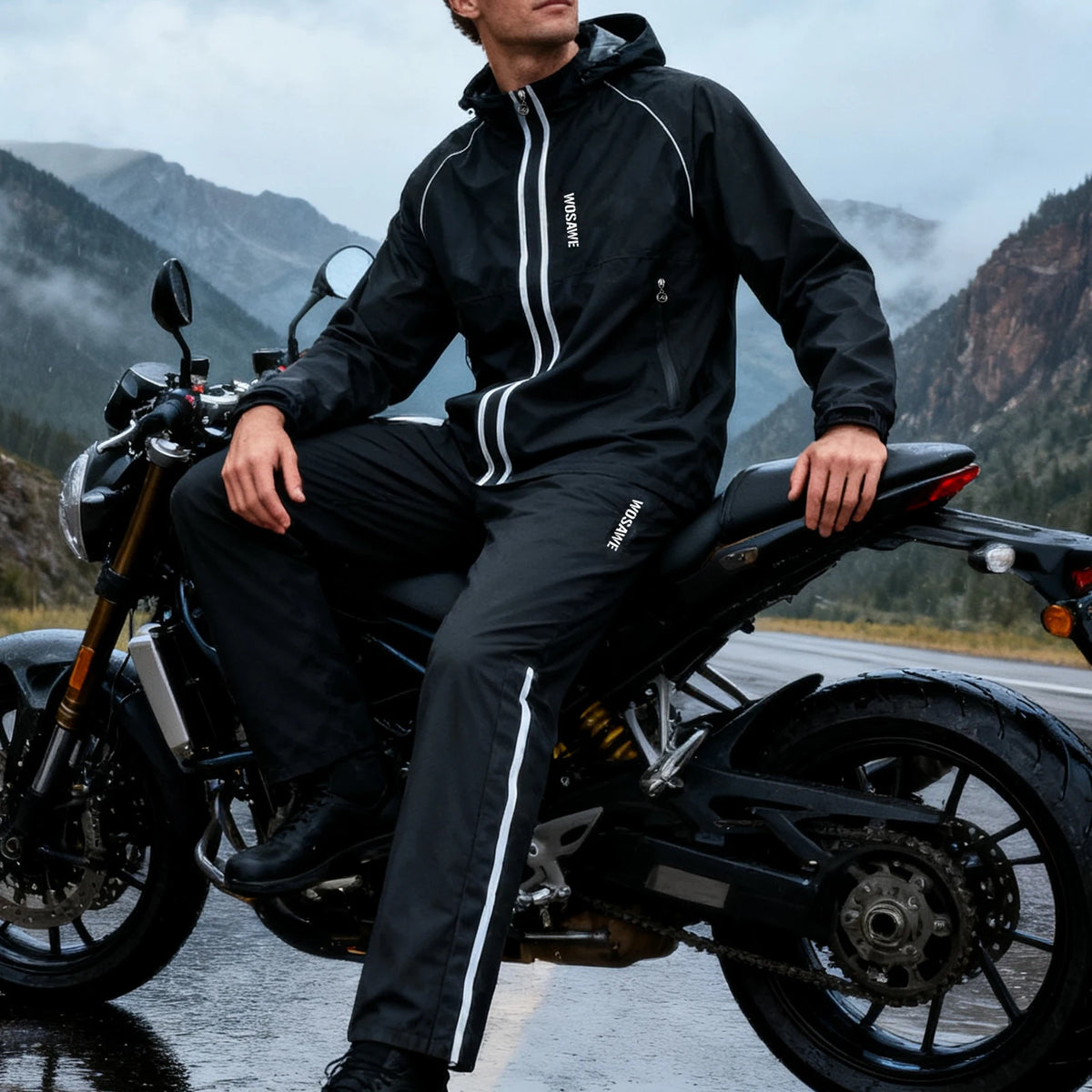 Veste de pluie avec pantalon imperméable coupe vent unisexe, bandes réfléchissantes
