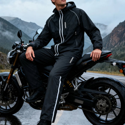 Veste de pluie avec pantalon imperméable coupe vent unisexe, bandes réfléchissantes