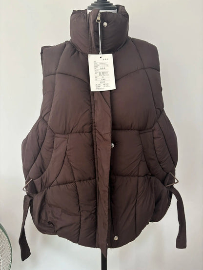 Doudoune courte femme grande taille gilet sans manche zippé col rabattu